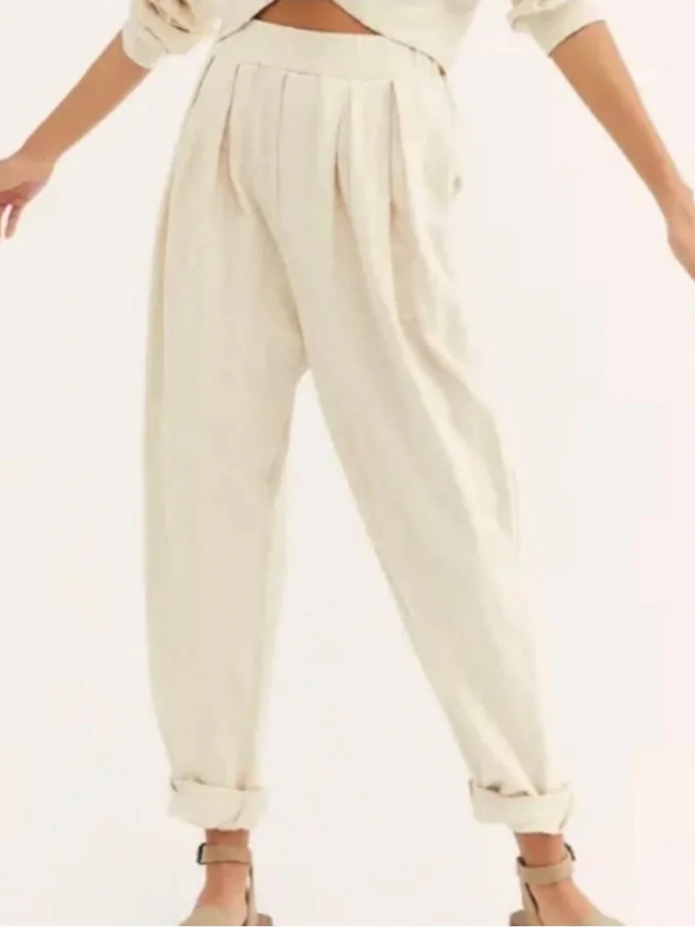 Free People Beach 100% Cotton Culver City Relaxed Fit Sweatpants Medium Cream